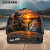 BlueJose Fishing Skull Angler Sunset Lake Personalized Name Classic 3D Cap (13 Breeds)