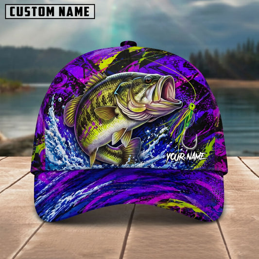 BlueJose Fishing Neon Purple Splash Lure Personalized Name Classic 3D Cap (13 Breeds)