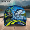 BlueJose Fishing Skull Angler Blue Neon Green Splash Personalized Name Classic 3D Cap (13 Breeds)