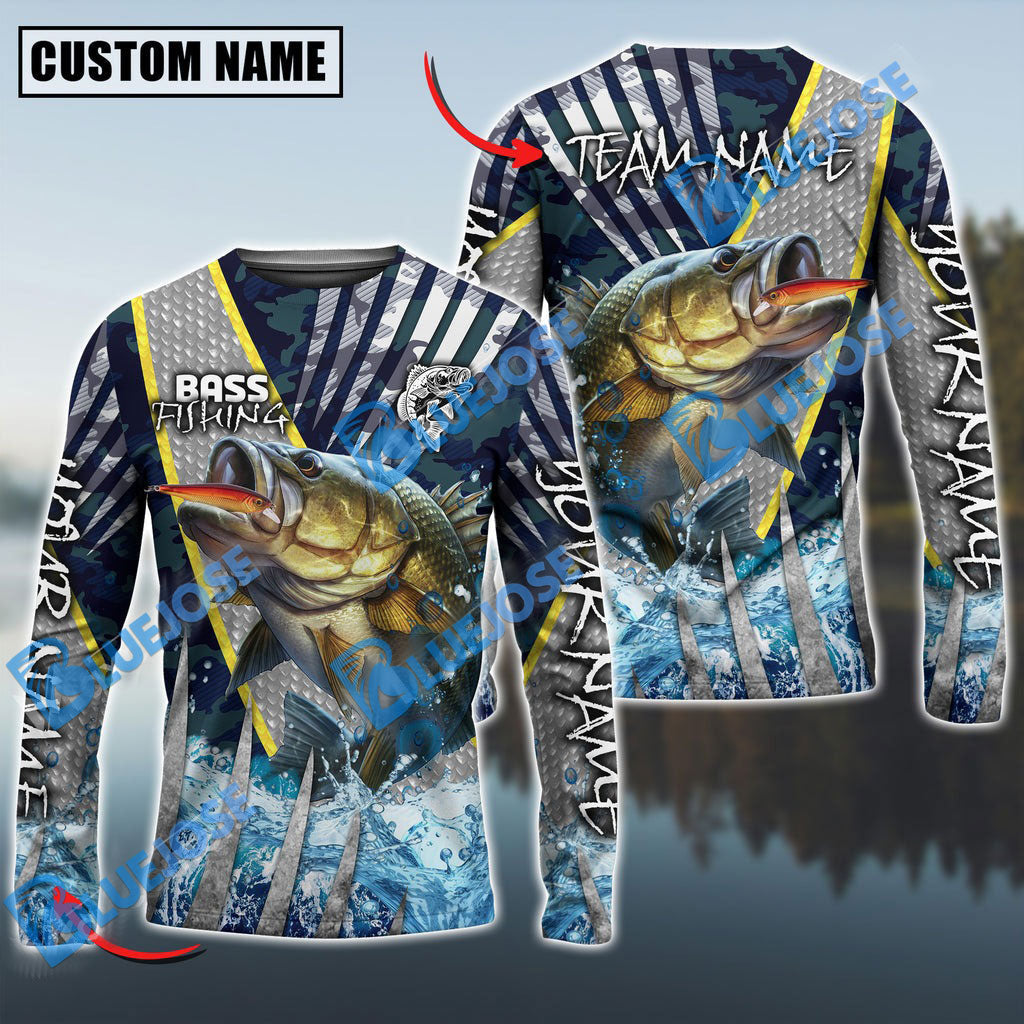 Bluejose Bass Fishing Cod Water Custom Name &amp; Team Name 3D Shirts