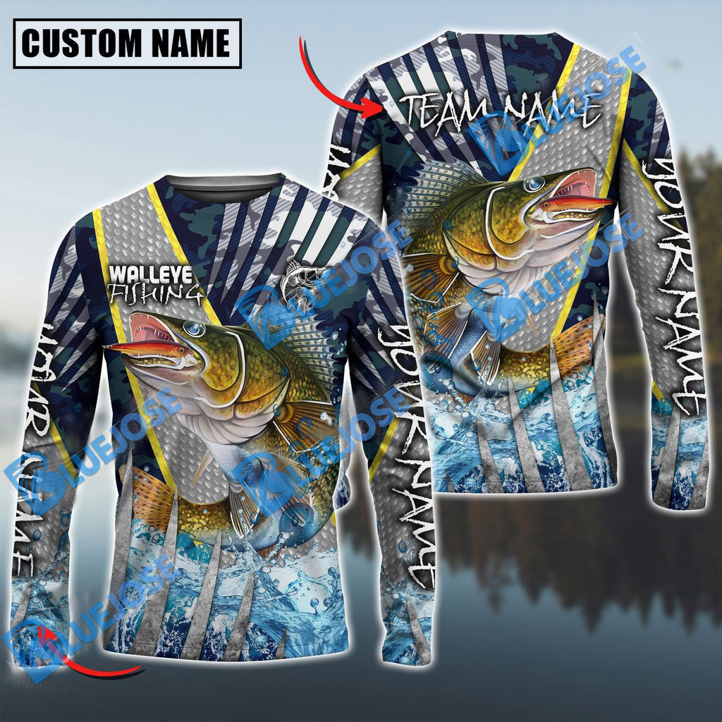 Bluejose Walleye Fishing Cod Water Custom Name &amp; Team Name 3D Shirts