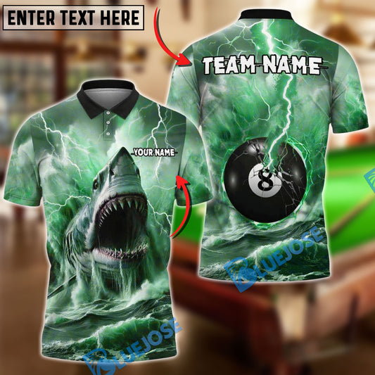 BlueJose Billiards 8 Ball Shark and Lightning Personalized Name, Team Name Unisex Shirt (4 Colors)