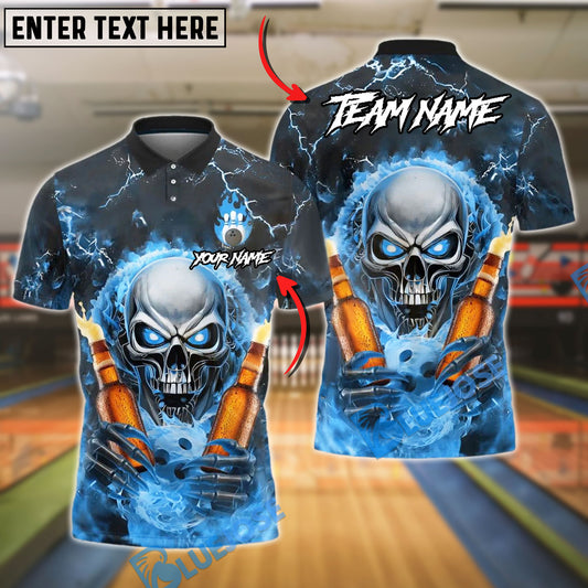 BlueJose Bowling Flaming Skull And Beer Customized Name, Team Name 3D Shirt (4 Colors)