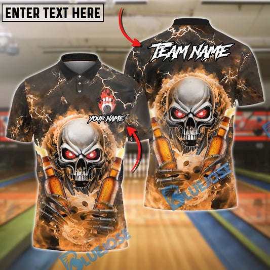 BlueJose Bowling Flaming Skull And Beer Customized Name, Team Name 3D Shirt (4 Colors)