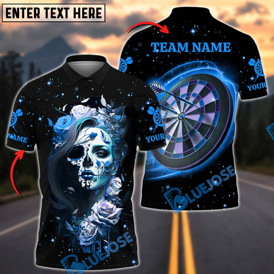 BlueJose Darts Rose Reaper Neon Skull Girl Customized Name, Team Name 3D Shirt (4 Colors)