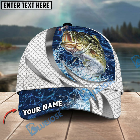 BlueJose Fishing Silver Scale Pattern Realistic Jumping Fish Water Splash Personalized Cap (13 Breeds)
