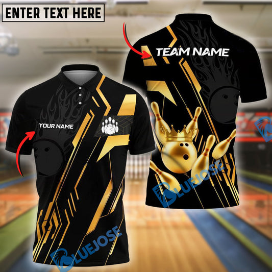BlueJose Bowling And Pins Golden King Customized Name, Team Name 3D Shirt (4 Colors)