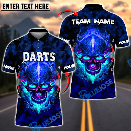 BlueJose Darts Fiery Skull Customized Name, Team Name 3D Shirt (4 Colors)