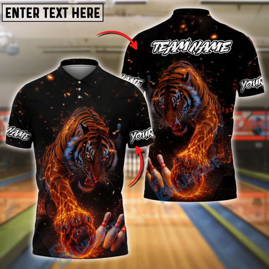 BlueJose Bowling Fire Tiger Customized Name, Team Name 3D Shirt (4 Colors)