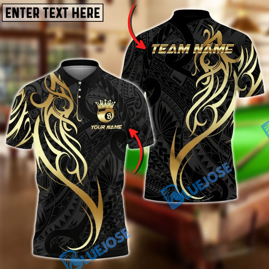 BlueJose Billiards 8 Ball Golden Tribal Crown Personalized Name, Team Name Unisex Shirt (4 Colors)