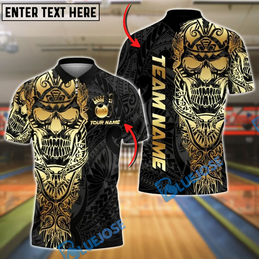 BlueJose Bowling And Pins Sport Skull Warrior Tribal Customized Name, Team Name 3D Shirt (4 Colors)
