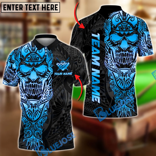BlueJose Billiards 8 Ball Sport Skull Warrior Tribal Personalized Name, Team Name Unisex Shirt (4 Colors)