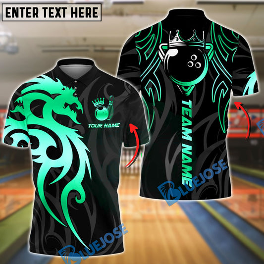 BlueJose Bowling And Pins Sport Dragon Tribal Crown Customized Name, Team Name 3D Shirt (4 Colors)