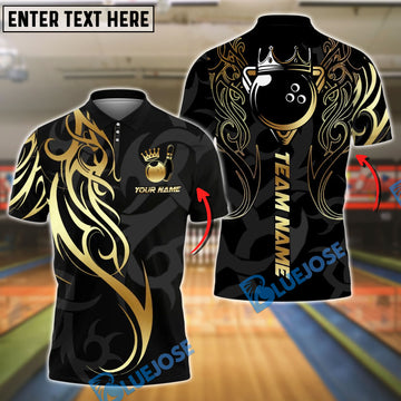 BlueJose Bowling And Pins Sport Royal Crown Ball Tribal Customized Name, Team Name 3D Shirt (4 Colors)