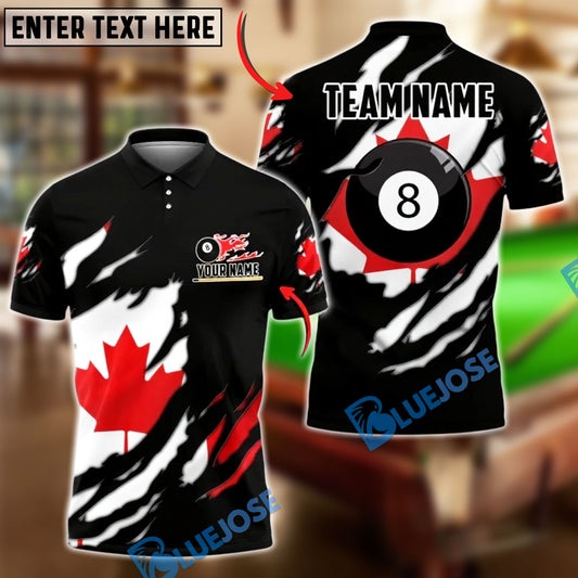 BlueJose Billiards Ball 8 Sport Canada Maple Leaf Scratch Design Customized Name, Team Name 3D Shirt