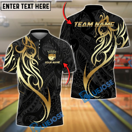 BlueJose Bowling And Pins Sport Golden Tribal Crown Customized Name, Team Name 3D Shirt (4 Colors)