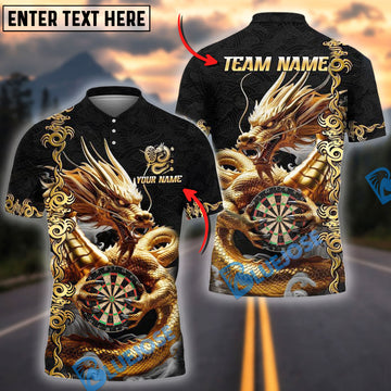BlueJose Darts Dragon Golden Attire Personalized Name, Team Name Shirt (4 Colors)