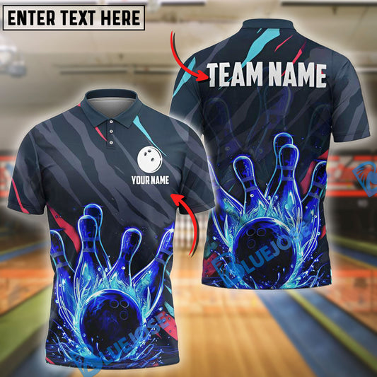 BlueJose Bowling And Pins Neon Strike Customized Name, Team Name 3D Shirt (4 Colors)