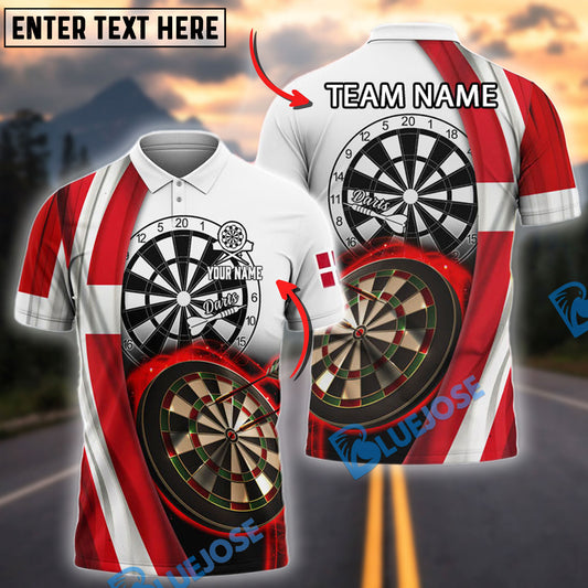 BlueJose Darts Denmark Flag Dartboard Style Personalized Name, Team Name Shirt