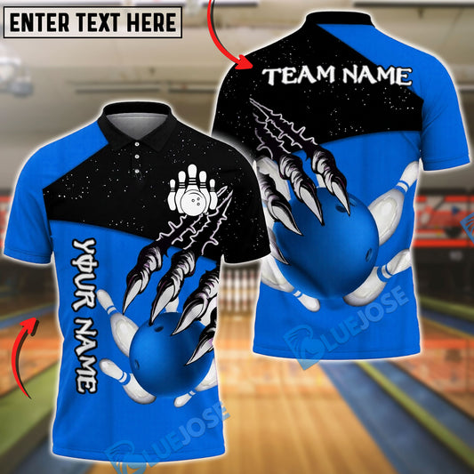 BlueJose Bowling And Pins Ball Claw Strike Customized Name, Team Name 3D Shirt (4 Colors)
