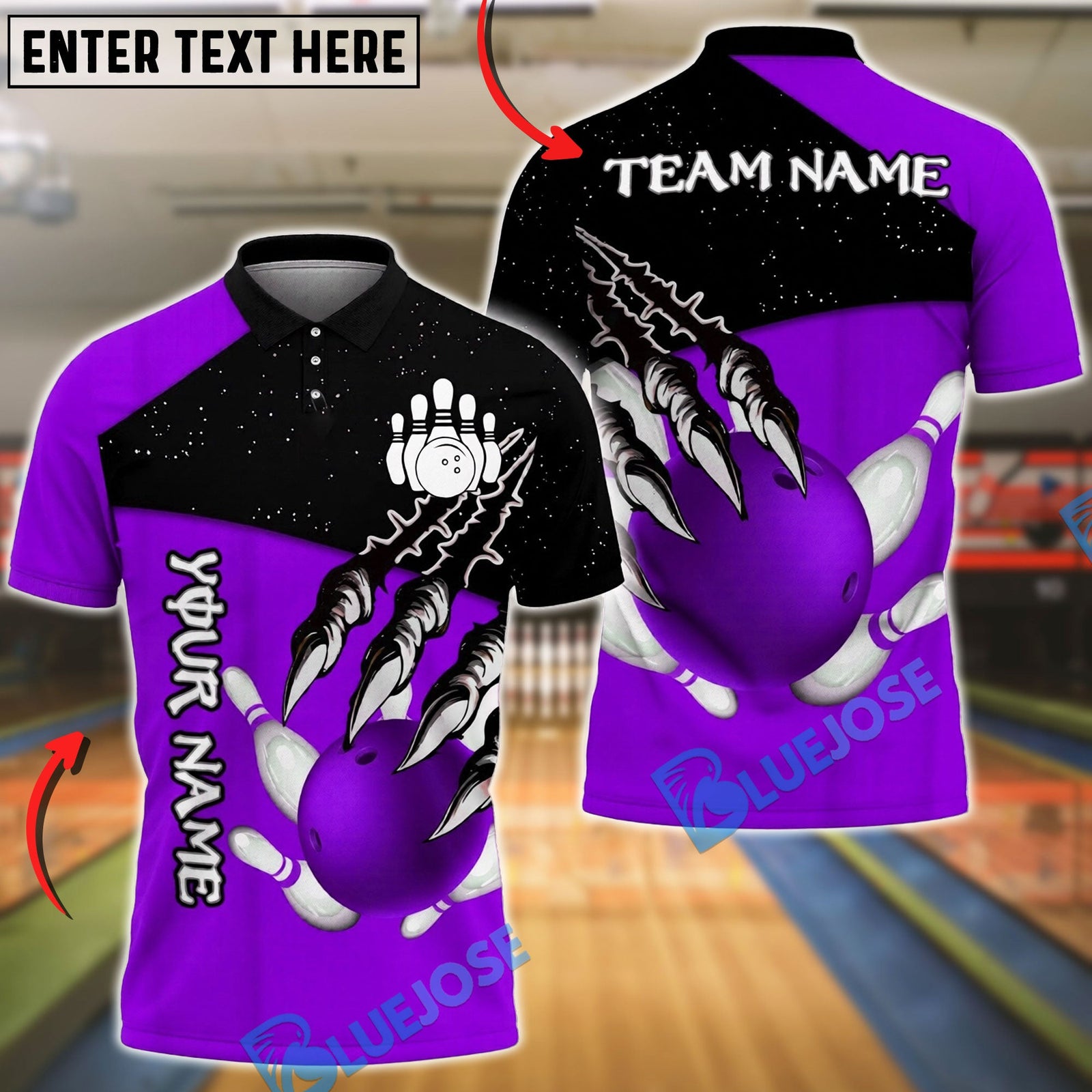 BlueJose Bowling And Pins Ball Claw Strike Customized Name, Team Name 3D Shirt (4 Colors)