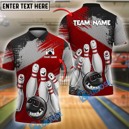 BlueJose Bowling And Pins Cool Ball & Happy Pins Customized Name 3D Shirt (4 Colors)