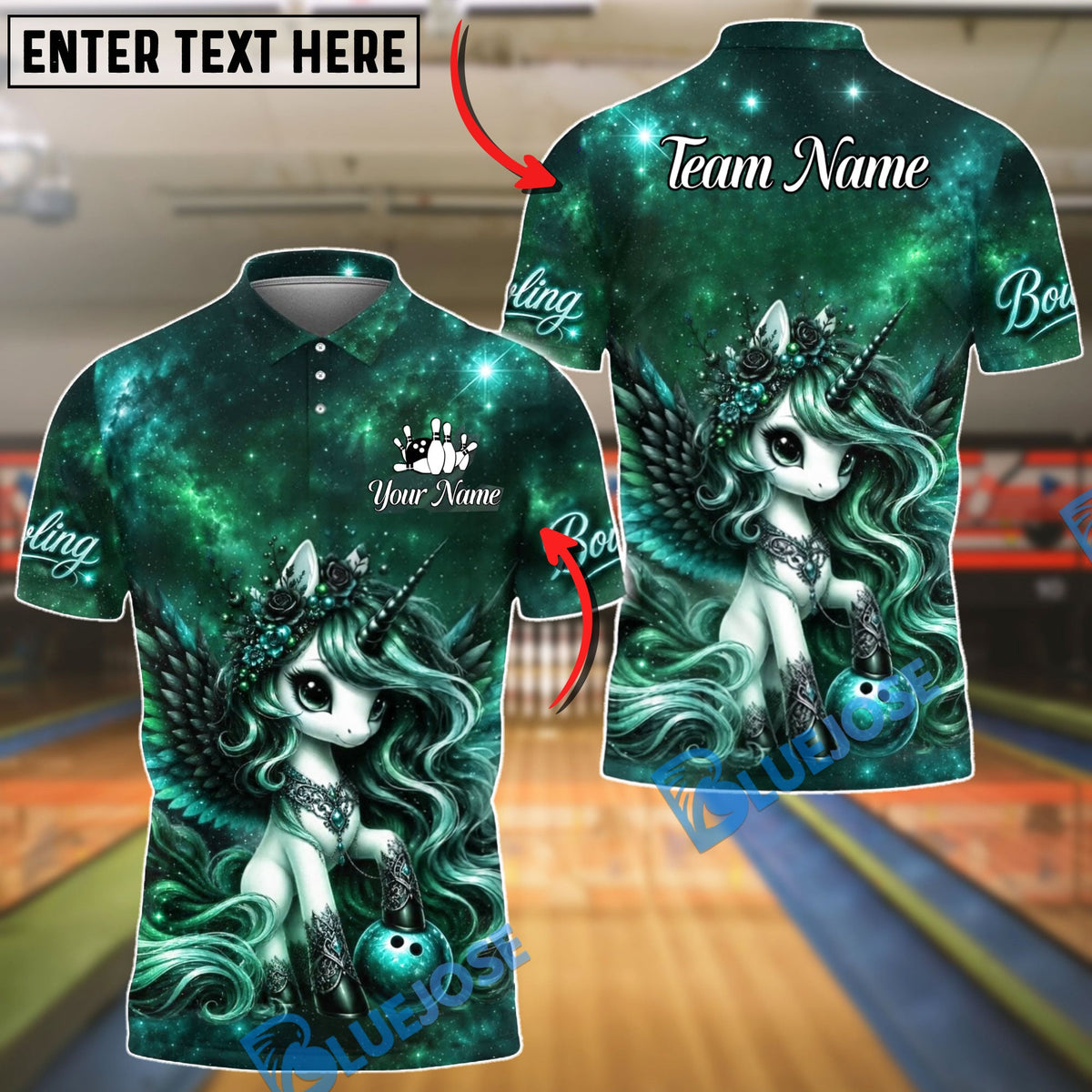 BlueJose Bowling And Pins Cute Unicorn Galaxy Fantasy Customized Name, Team Name 3D Shirt (4 Colors)