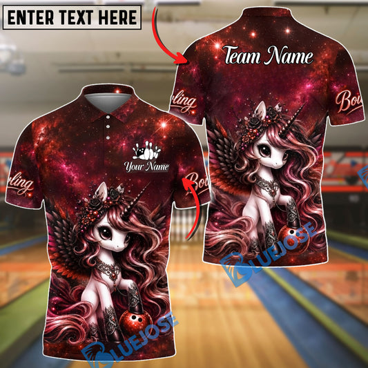 BlueJose Bowling And Pins Cute Unicorn Galaxy Fantasy Customized Name, Team Name 3D Shirt (4 Colors)