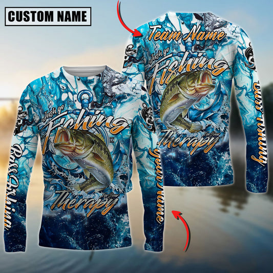 Bluejose Bass Fishing Therapy Custom Name & Team Name 3D Shirts