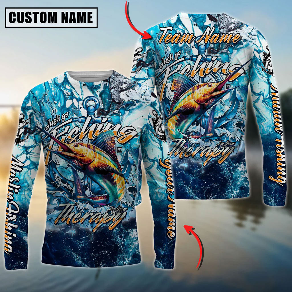 Bluejose Marlin Fishing Therapy Custom Name &amp; Team Name 3D Shirts