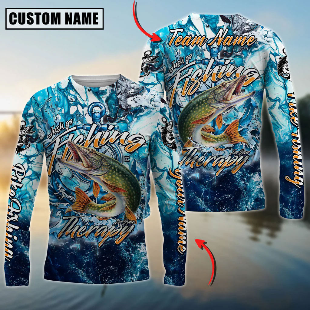 Bluejose Pike Fishing Therapy Custom Name &amp; Team Name 3D Shirts
