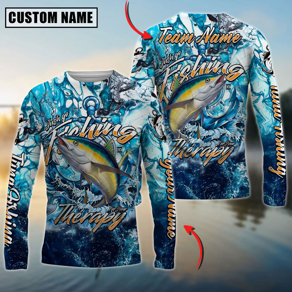 Bluejose Tuna Fishing Therapy Custom Name &amp; Team Name 3D Shirts