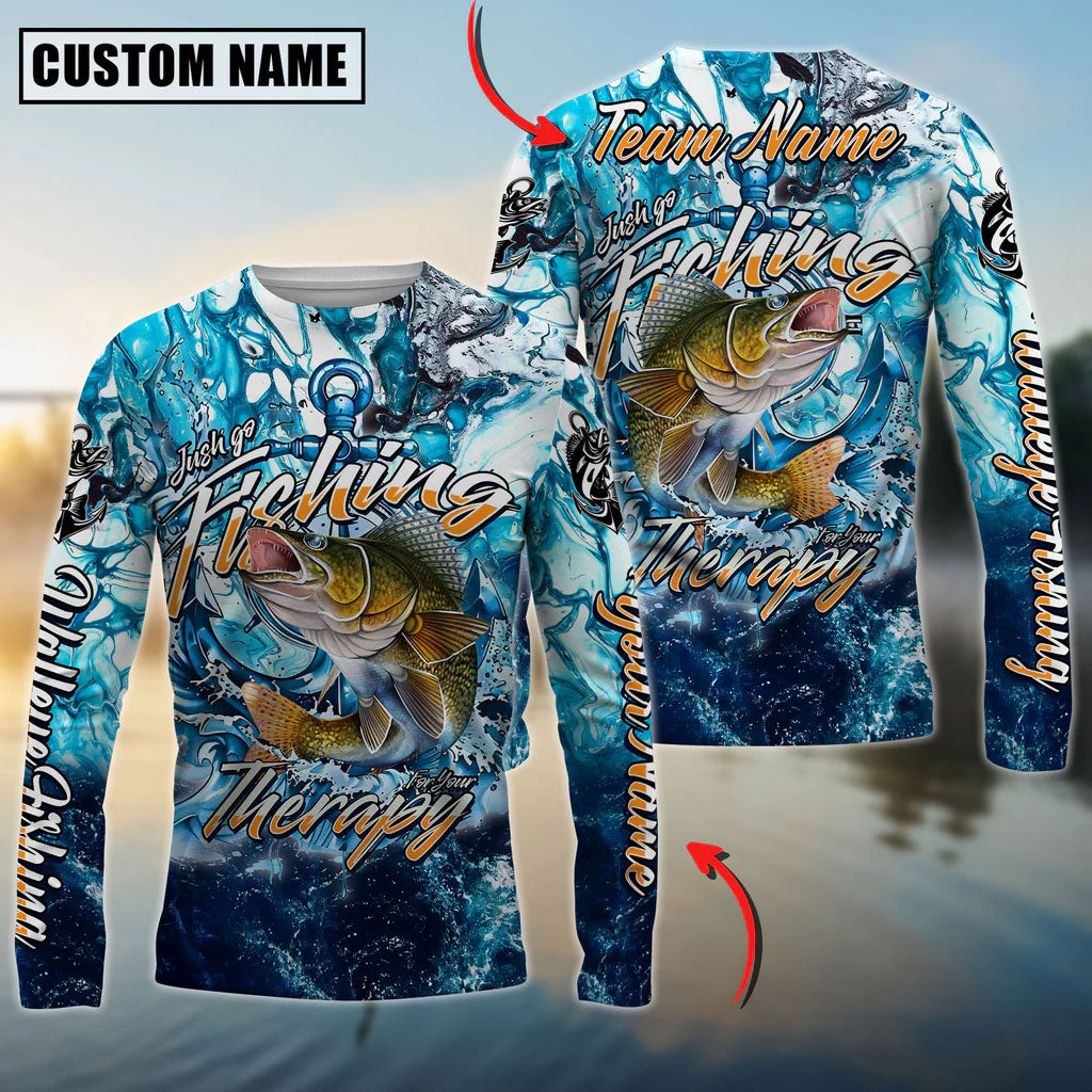 Bluejose Walleye Fishing Therapy Custom Name &amp; Team Name 3D Shirts