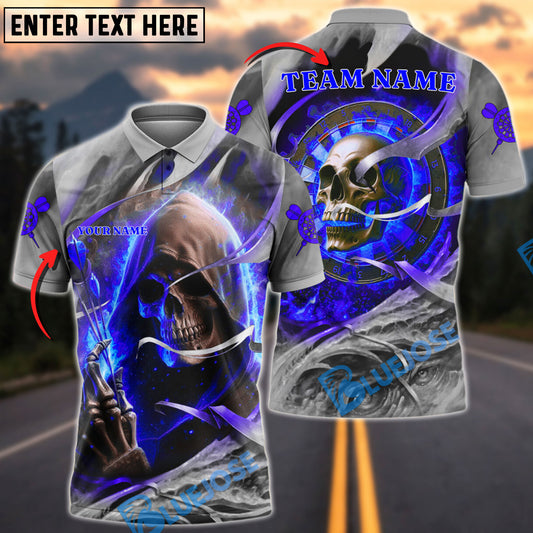 BlueJose Darts Skull Fire Flame Personalized Name, Team Name Shirt (4 Colors)