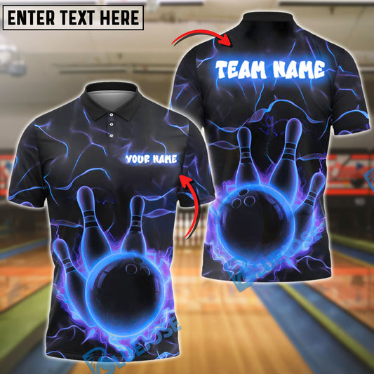 BlueJose Bowling And Pins Neon Lightning Customized Name, Team Name 3D Shirt (4 Colors)