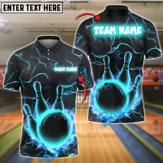BlueJose Bowling And Pins Neon Lightning Customized Name, Team Name 3D Shirt (4 Colors)