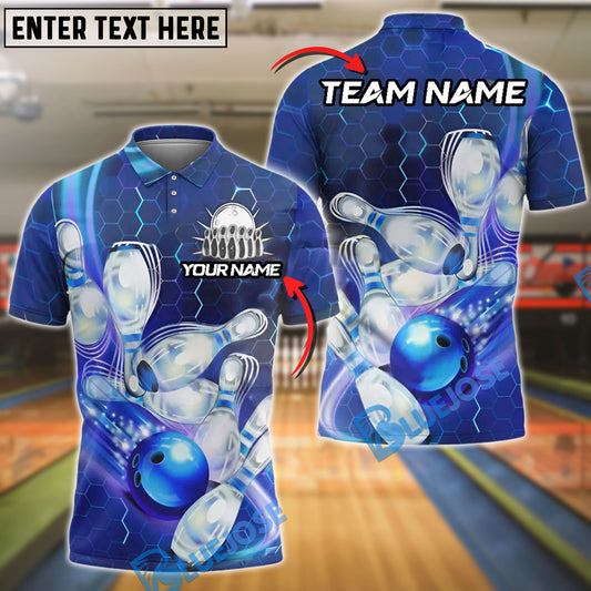 BlueJose Bowling And Pins Impact Customized Name, Team Name 3D Shirt (4 Colors)