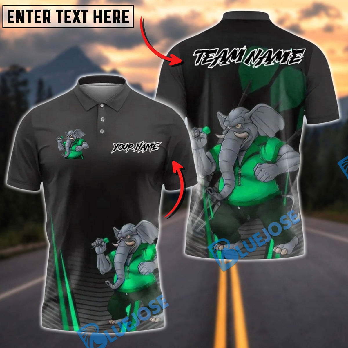 BlueJose Darts Mighty Elephant Customized Name, Team Name 3D Shirt (4 Colors)