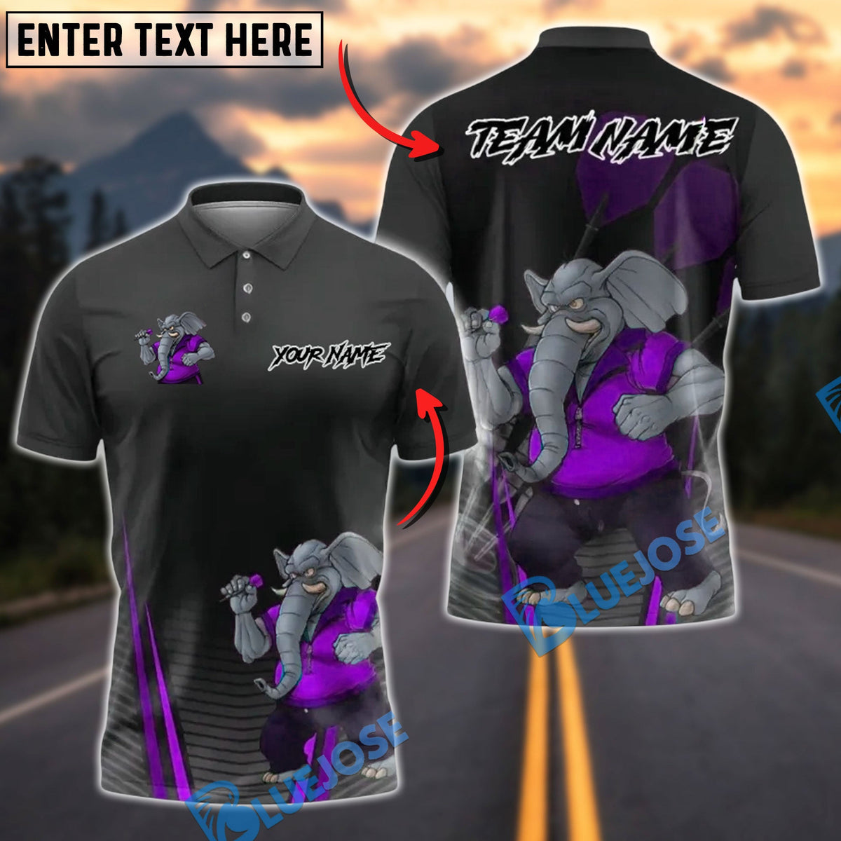 BlueJose Darts Mighty Elephant Customized Name, Team Name 3D Shirt (4 Colors)