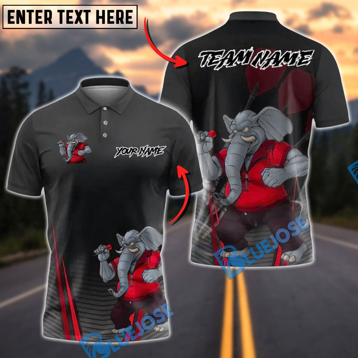 BlueJose Darts Mighty Elephant Customized Name, Team Name 3D Shirt (4 Colors)