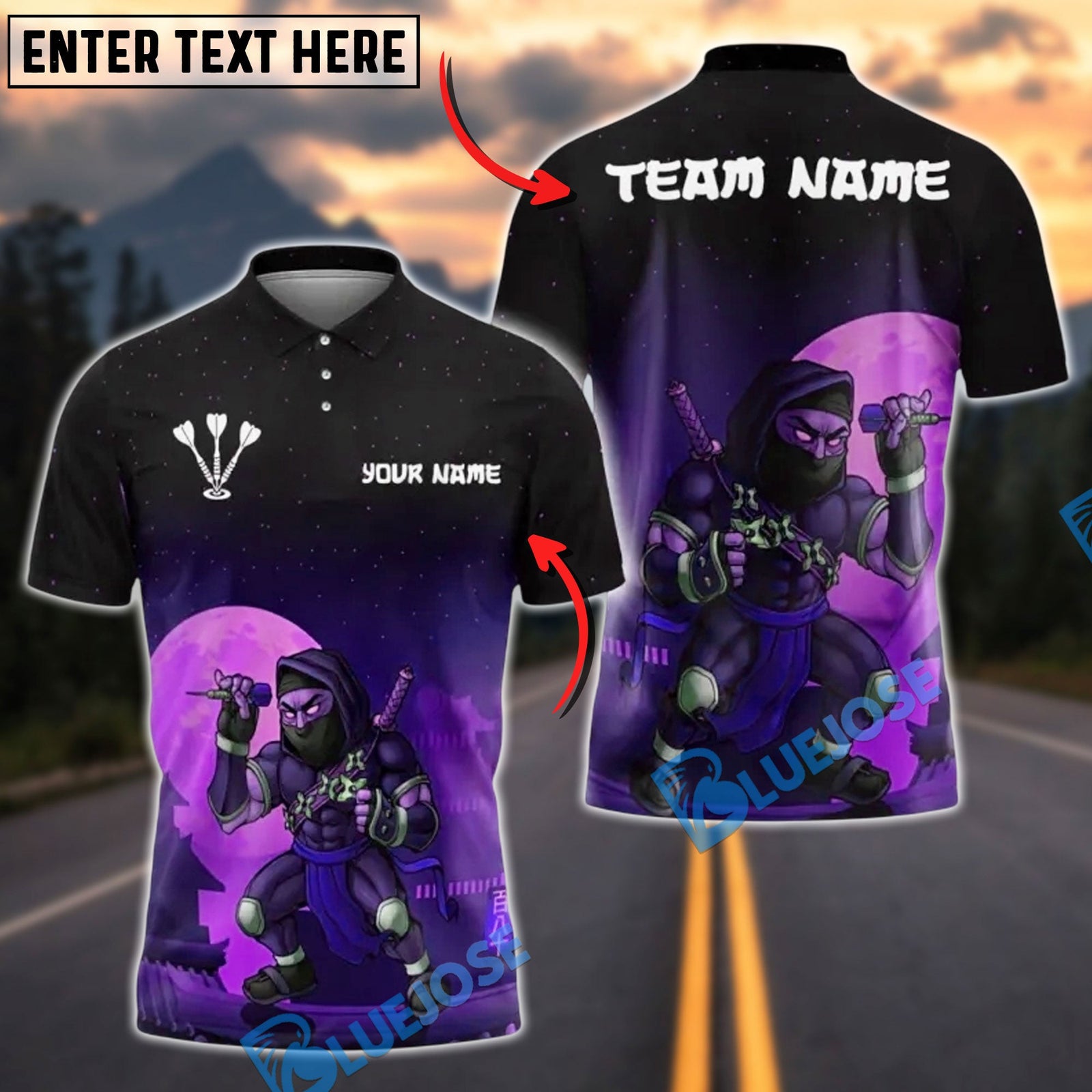 BlueJose Darts Shadow Ninja Customized Name, Team Name 3D Shirt (4 Colors)
