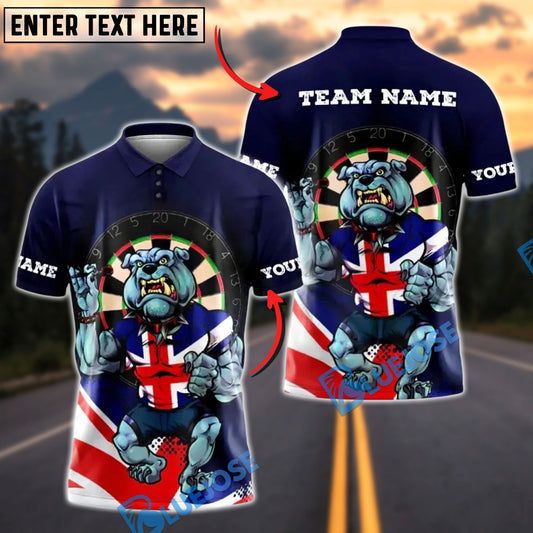 BlueJose Darts Bulldog Warrior UK Flag Personalized Name Shirt