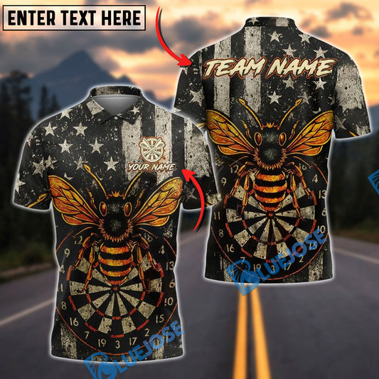 BlueJose Darts Killer Bee American Flag Personalized Name Shirt