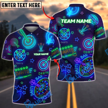 BlueJose Darts Neon Dart Bar Personalized Name, Team Name Shirt (4 Colors)