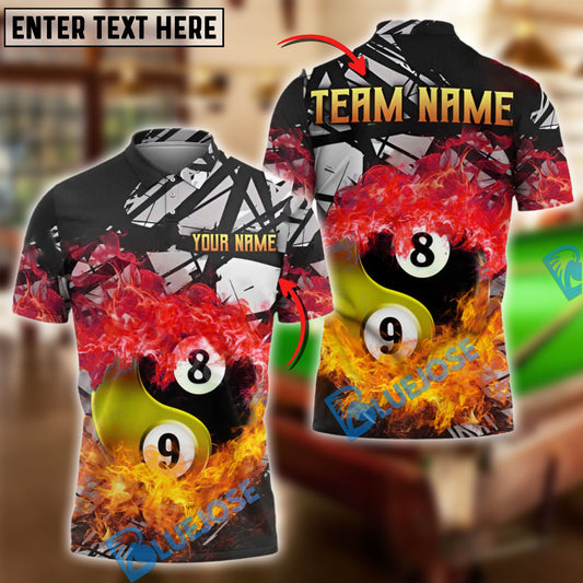 BlueJose Billiards Yin And Yang Ball 89 Double Flame Personalized Name Shirt (4 Colors)