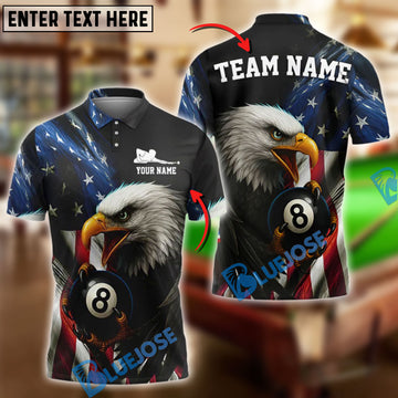 BlueJose Billiards American Flag Eagle 8 Ball Personalized Name, Team Name Unisex Shirt