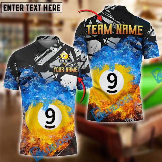 BlueJose Billiards 9-Ball Pool Double Flame Personalized Name Shirt (4 Colors)