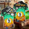 BlueJose Billiards 9-Ball Pool Double Flame Personalized Name Shirt (4 Colors)
