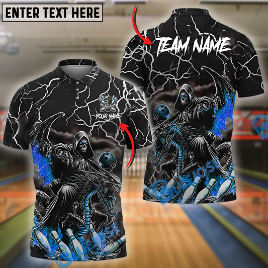 BlueJose Bowling And Pins Racer Skull Customized Name, Team Name 3D Shirt (4 Colors)