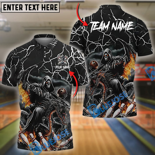 BlueJose Bowling And Pins Racer Skull Customized Name, Team Name 3D Shirt (4 Colors)